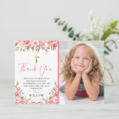 Pink First Heilige Kommune Foto Vielen Dank Dankeskarte (Stehend Vorderseite)