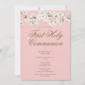 Pink First Holion White Blossom Foto Einladung (Vorderseite)