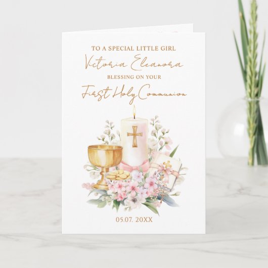 Pink First Holy Communion Chalice Candle Karte (Vorderseite)