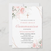 Pink First Holy Communion Invitation  Einladung (Vorderseite)