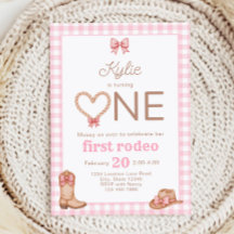 Pink First Rodeo 1. Geburtstagseinladung