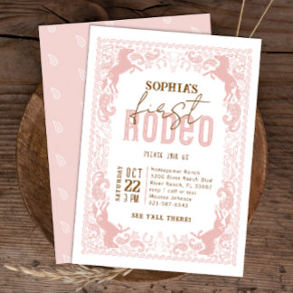 Pink First Rodeo Einladung zum Geburtstag - Cowgir