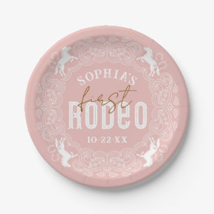 Pink First Rodeo Geburtstagspapier-Teller - Wester Pappteller