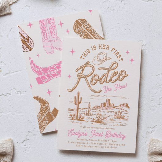 Pink First Rodeo Invitation Einladung