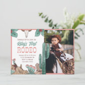Pink First Rodeo Western Southwestern Cowgirl Einladung (Stehend Vorderseite)