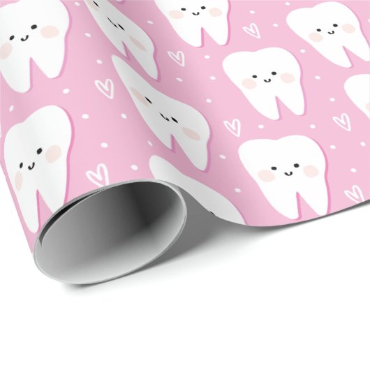 Pink First Tooth Geschenkpapier (Rolleneckpunkt)