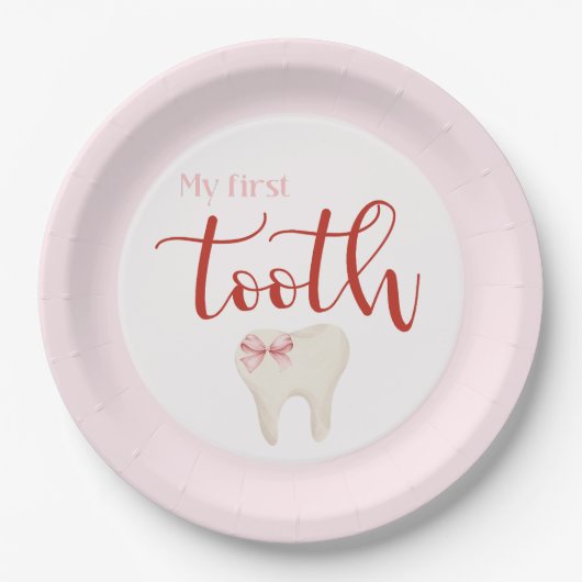 Pink First Tooth Minimalistisch Pappteller (Vorderseite)