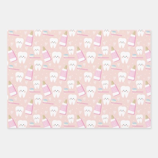 Pink First Tooth Wrapping Paper Blatt Set 3 (Vorderseite 3)