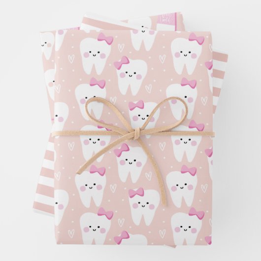 Pink First Tooth Wrapping Paper Blatt Set 3 (Beispiel)