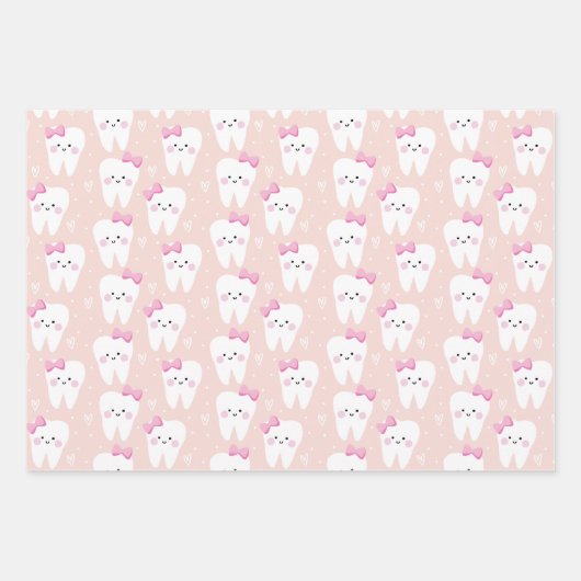Pink First Tooth Wrapping Paper Blatt Set 3 (Vorderseite)