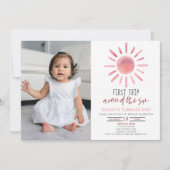 Pink First Trip Around The Sun 1st Birthday Party Einladung (Vorderseite)