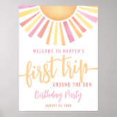 Pink First Trip Around The Sun 1st Birthday Sign Poster (Vorne)