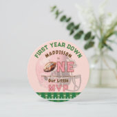 PINK FIRST YEAR DOWN FOOTBALL 1ST BIRTHDAY THEME EINLADUNG (Stehend Vorderseite)