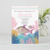 Pink Fish, Aquamarin Coral Ahoy Baby Dusche Einlad (Stehend Vorderseite)