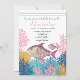 Pink Fish, Aquamarin Coral Ahoy Baby Dusche Einlad