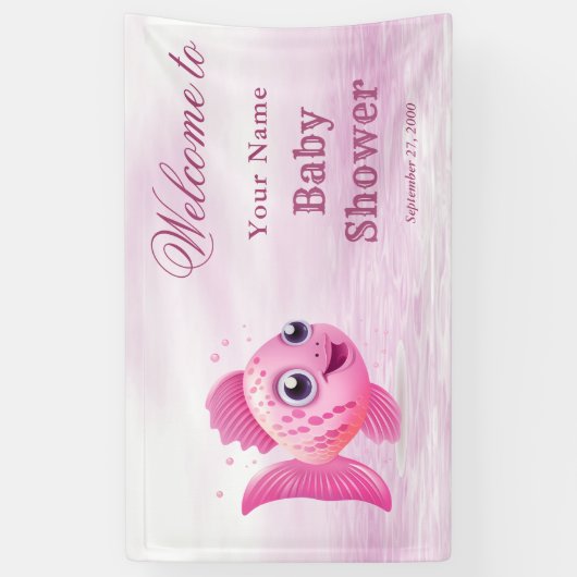 Pink Fish Baby Dusche Willkommen Banner (Vertikal)