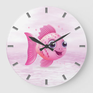 Pink Fish Wall Clock Große Wanduhr