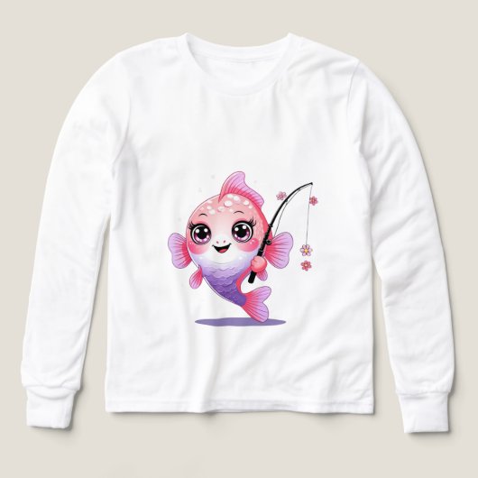 Pink Fishing Fish – Kids’ Long Sleeve Tee (Design Vorderseite)