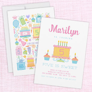 Pink Five ist süß 5. Geburtstag Einladung