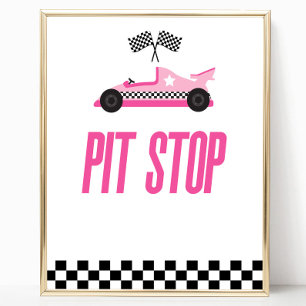 Pink Flame Race Party Table Sign Poster