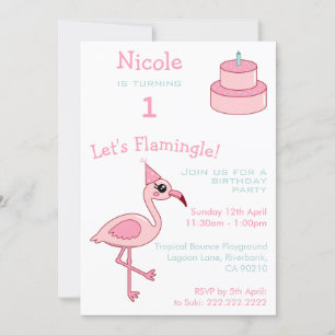 Pink Flamingo 1. Geburtstag Party Einladung