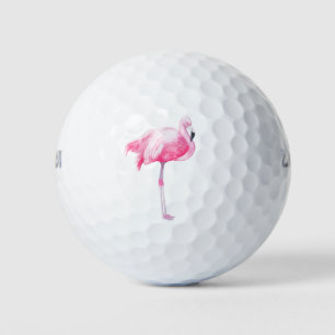 Pink Flamingo 3 Aquarellbilder Golf Balls Golfball