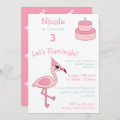 Pink Flamingo 3. Geburtstag Party Einladung (Vorne/Hinten)