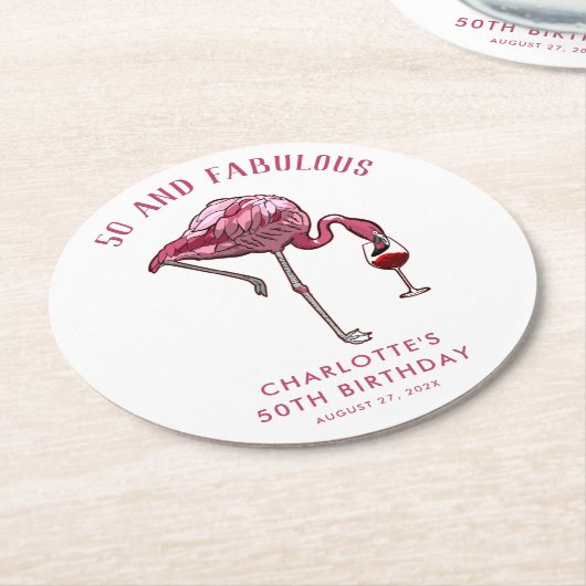 Pink Flamingo 50. Geburtstag Novelty Swag Runder Pappuntersetzer (Angewinkelt)