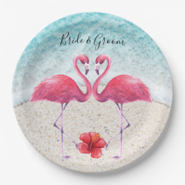 Pink Flamingo am Strand Wedding Paper Teller