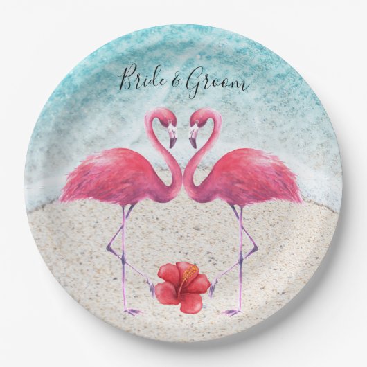Pink Flamingo am Strand Wedding Paper Teller (Vorderseite)