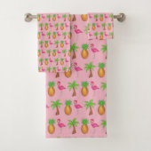 Pink Flamingo Ananas Palm Tree Tropical Island Badhandtuch Set (Insitu)