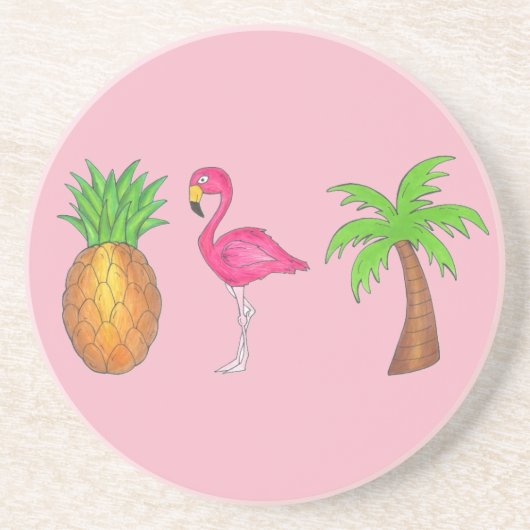 Pink Flamingo Ananas Palm Tree Tropical Island Getränkeuntersetzer (Vorne)