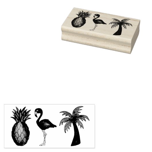 Pink Flamingo Ananas Palm Tree Tropical Island Gummistempel (Stempel)