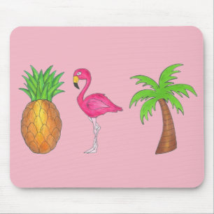 Pink Flamingo Ananas Palm Tree Tropical Island Mousepad
