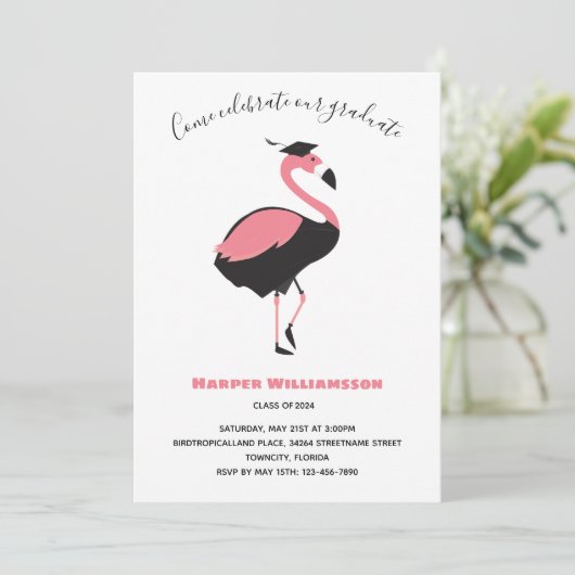 Pink Flamingo Animal Abschluss Einladung (Stehend Vorderseite)
