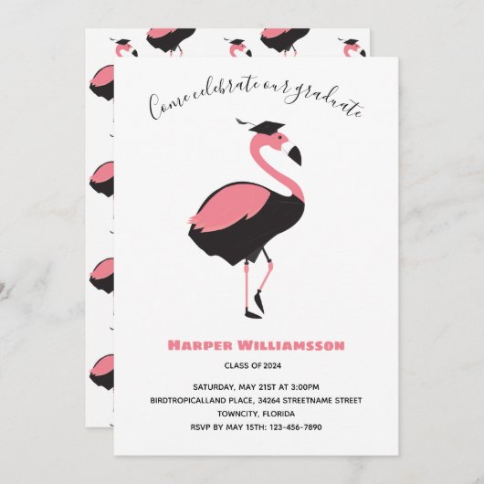 Pink Flamingo Animal Abschluss Einladung (Vorne/Hinten)