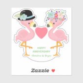 Pink Flamingo Anniversary Couple Contour Aufkleber (Blatt)