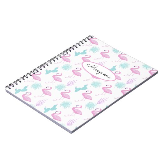 Pink Flamingo Aquamarin Cactus Personalize Name Notizblock (Linke Seite)