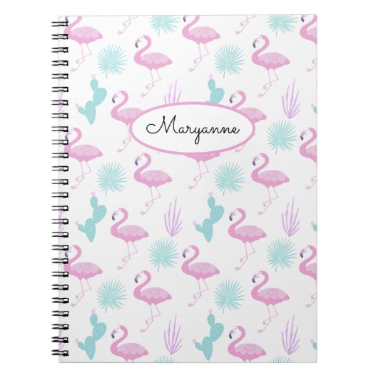 Pink Flamingo Aquamarin Cactus Personalize Name Notizblock (Vorderseite)