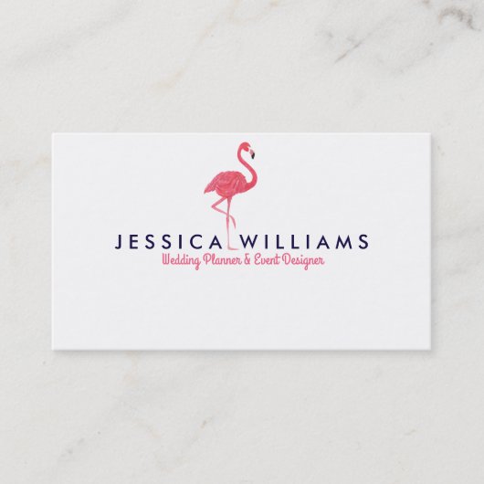 Pink Flamingo Aquarellfarben Illustration Visitenkarte (Vorderseite)