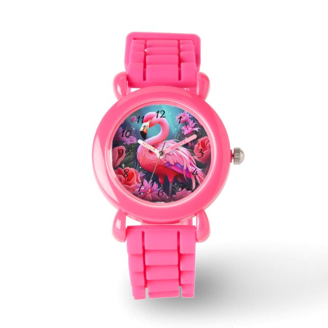 Pink Flamingo Armbanduhr (Vorderseite)