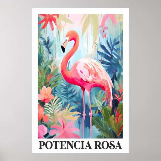 Pink Flamingo Art Poster Tropical Jungle Floral (Vorne)
