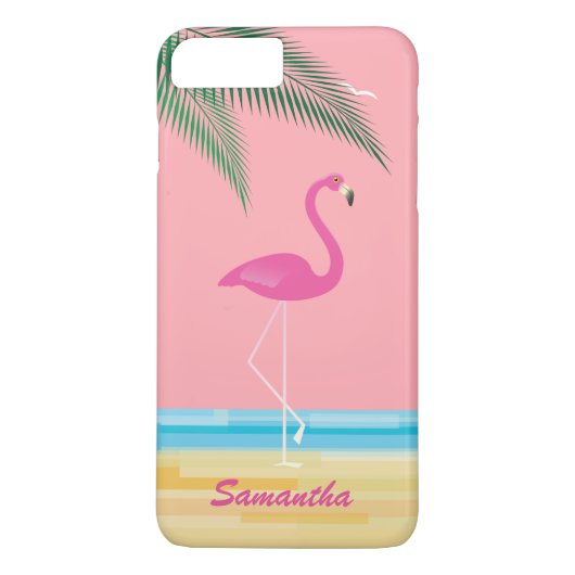 Pink Flamingo auf Beach iPhone 7 Plus Case Coral (Rückseite)