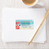 Pink Flamingo auf Bokeh Beach Neue Adresse Adressaufkleber (Insitu)