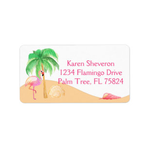 Pink Flamingo auf einem Strandadressenschild Adressaufkleber