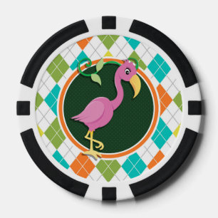 Pink Flamingo auf farbenfrohe Raute Muster Pokerchips