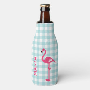 Pink Flamingo auf Gingham Flasche Cooler Flaschenkühler