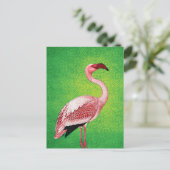 Pink Flamingo auf Retro Green Pattern Postkarte (Stehend Vorderseite)