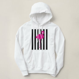Pink-Flamingo auf Schwarzweiss-Streifen Hoodie