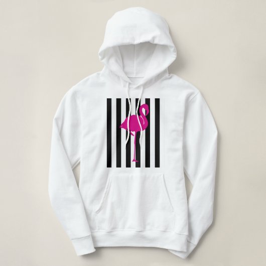 Pink-Flamingo auf Schwarzweiss-Streifen Hoodie (Design vorne)